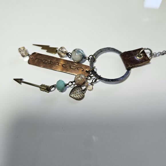 *Sale* Handmade Long Multicolored Metal Pendant Necklace Courage 34-38.5" - Picture 11 of 14